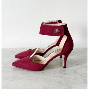 Nicole Miller New York Brandy1 Burgundy Faux Suede Ankle Strap Pumps Heels 8M